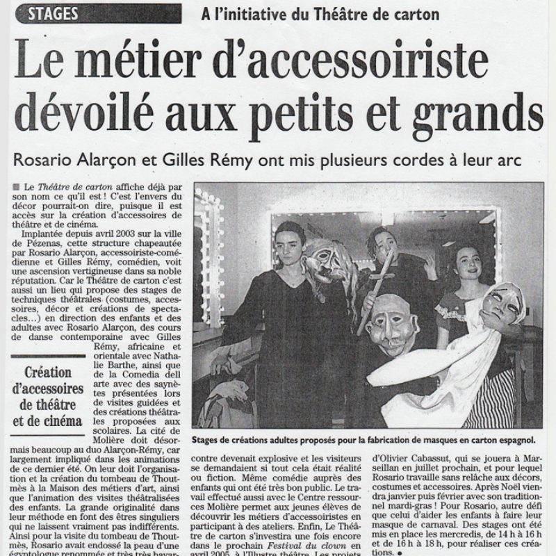 Ateliers marionnettes - article de presse